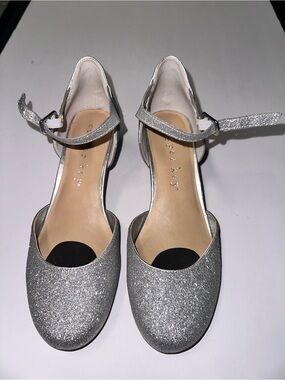 Copper Key Silver Glitter Ankle-Strap Kids Dress Shoes